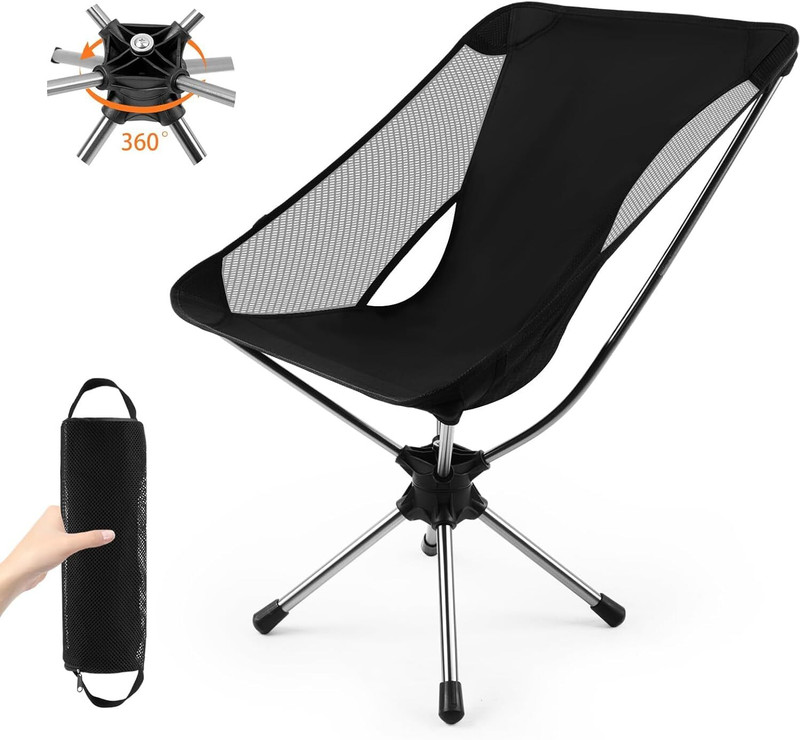 Bwogue 360° Folding Camping Chair, Ultra Lightweight Compact Chair with Storage Bag Chair(Black)