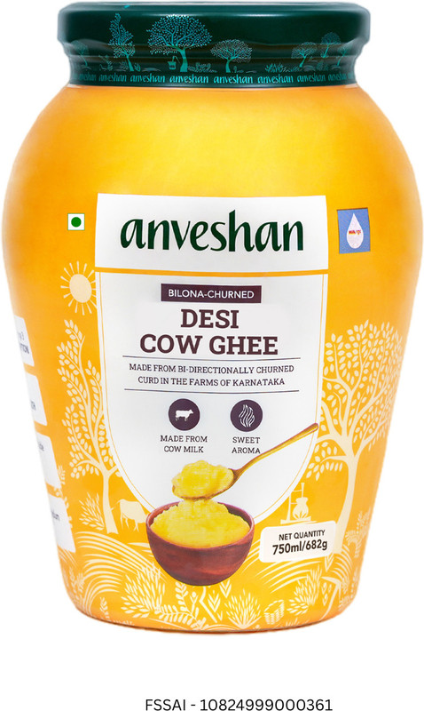 Anveshan Bilona-Churned A2 Ghee Mason Jar(750 ml)