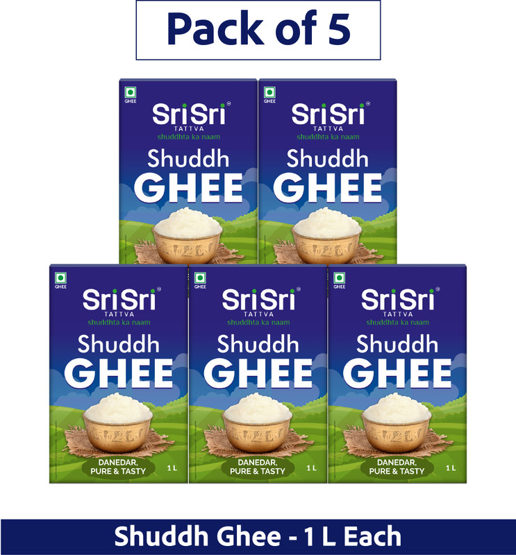 Sri Sri Tattva Shuddh Ghee – Danedar, Pure & Tasty | Each 5 L Tetrapack  (Pack of 5)