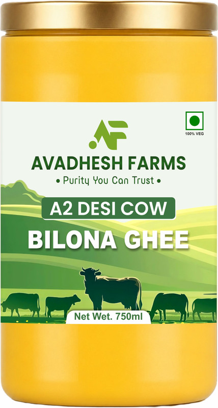 Avadhesh Farms A2 Desi Cow Vedic Bilona Cultured Ghee | Pure & Traditional Ghee Glass Bottle Ghee Glass Bottle(750 ml)