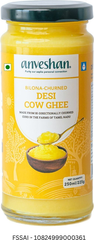 Anveshan Traditionally Bilona-Churned A2 Cow Ghee Glass Bottle(250 ml)