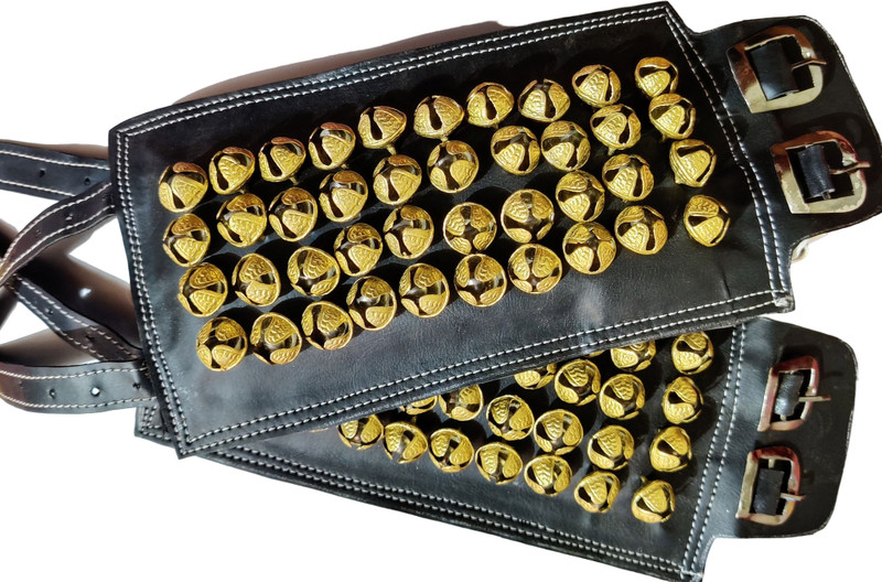 SKSM BROWN LEATHER PAD_4 LINE Ghungroo Bells(60 Pieces, 2 inch)