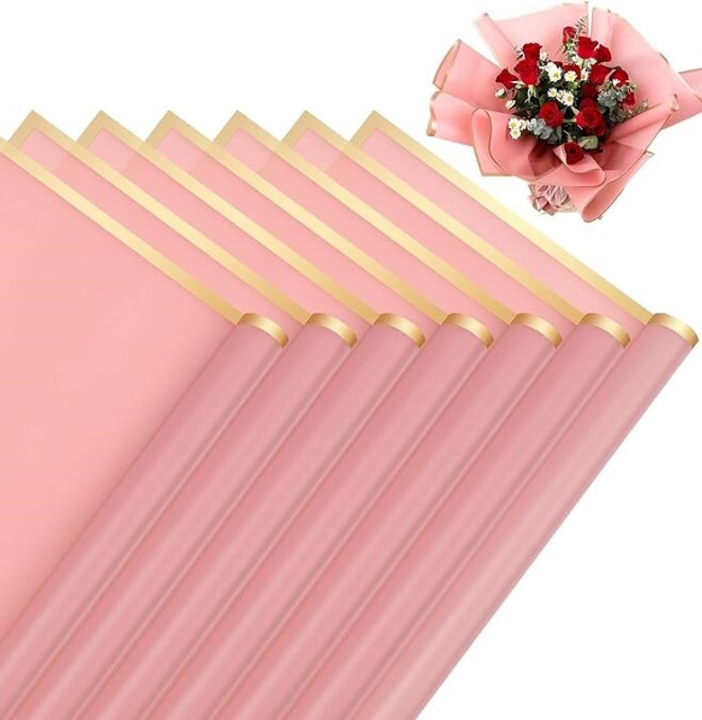 Brijsun Golden Border Line Korean Flower Wrap Paper For Bouquet,Gift Wrap,DIY(Peach) Flower Plastic Gift Wrapper(Peach)