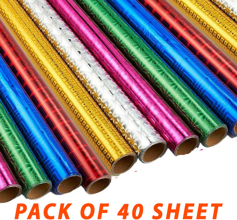 Taj Brand Plastic Holographic Metallic Gift Paper Wrapping Sheets Pack of 40 Plastic Gift Wrapper(Mulicolor)