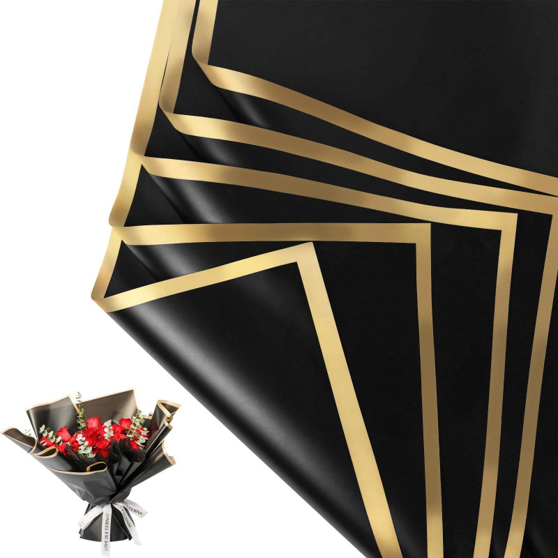 GeekArts 10pc Bouquet waterproof gift wrapping paper 58cm x 58cm for gifting Gift Wrapper Flower Bouquet Gift Paper PAPER PLASTIC Gift Wrapper(Black)