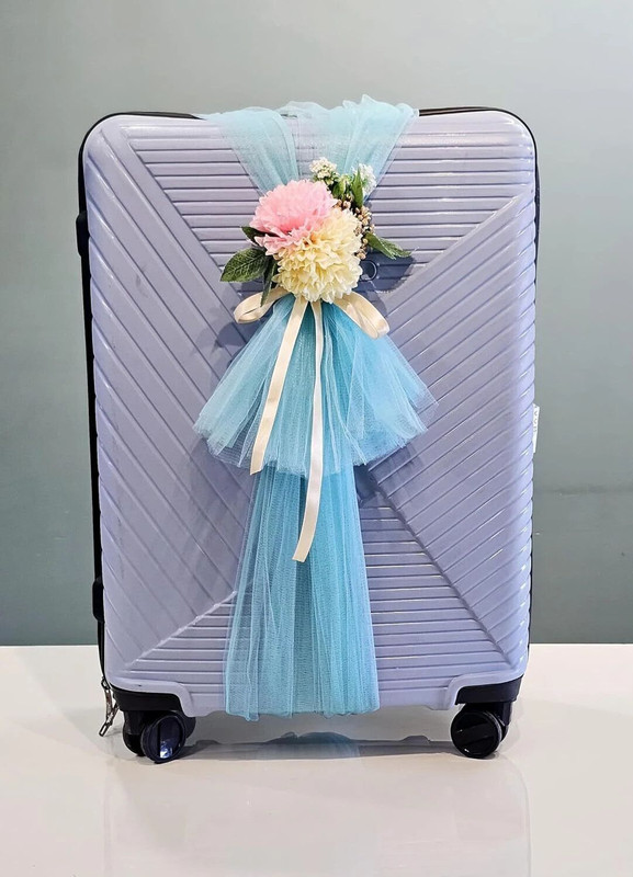 Satyam Kraft 2 Pcs Adjustable Suitcase Net Band Ready-to-Use with Flower Bunch for Wedding PLAIN Fabric Gift Wrapper(Blue)