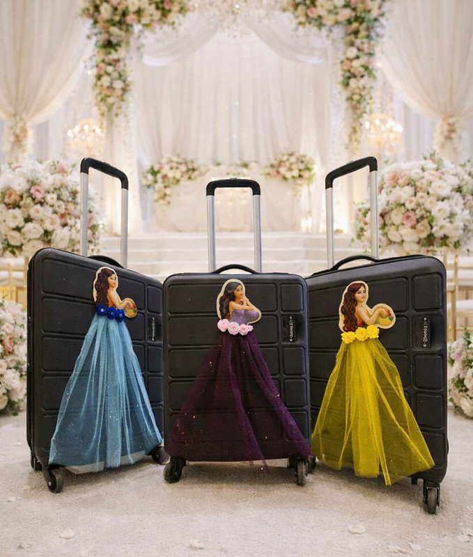 Asharya Blue, Yellow, Purple Cute Bride Sticker , Wall Décor , Trolly Bag Décor , Wedding Gift Item Pack Of 3