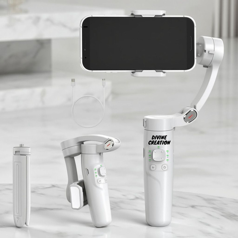 Divine creation M1 3-Axis Gimbal Stabilizer | AI Face Tracking, Smooth Video, Foldable D128 3 Axis Gimbal for Mobile(350 Grams)