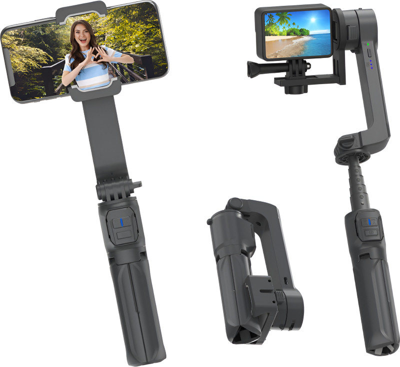 DIGITEK DSG 003ACH Single Axis Foldable Built in Extendable Telescopic Rod & Fill Light Single Gimbal for Camera, Mobile(200)