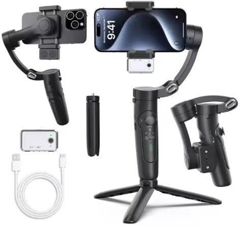 JTP M2 Alpro Gimbal Stabilizer Magnetic Fill Light & Tripod Stand for Smartphone 3 Axis Gimbal for Camera, Mobile(1KG)
