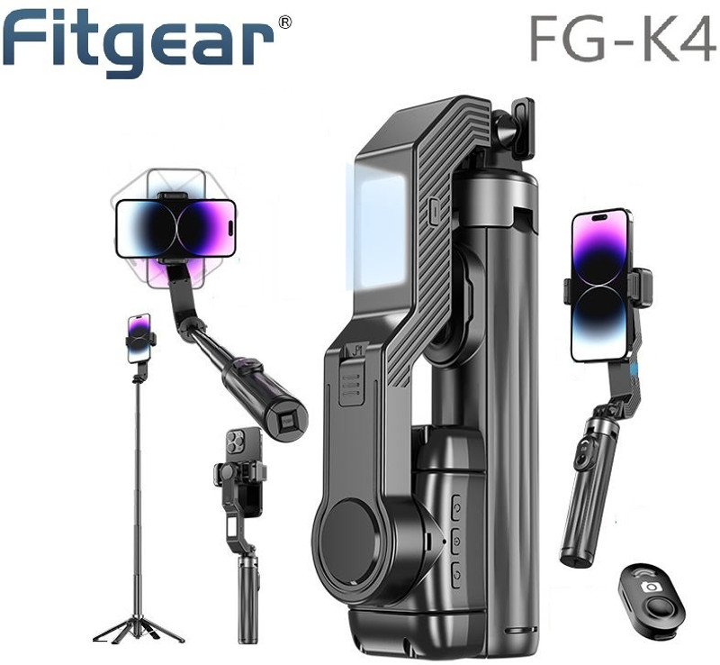 Fitgear FG-K4 Face Tracking Triod Led Light 1-Axis Phone Gimbal Stabilizer Selfie Stick Tripod(Black, Supports Up to 500 g)