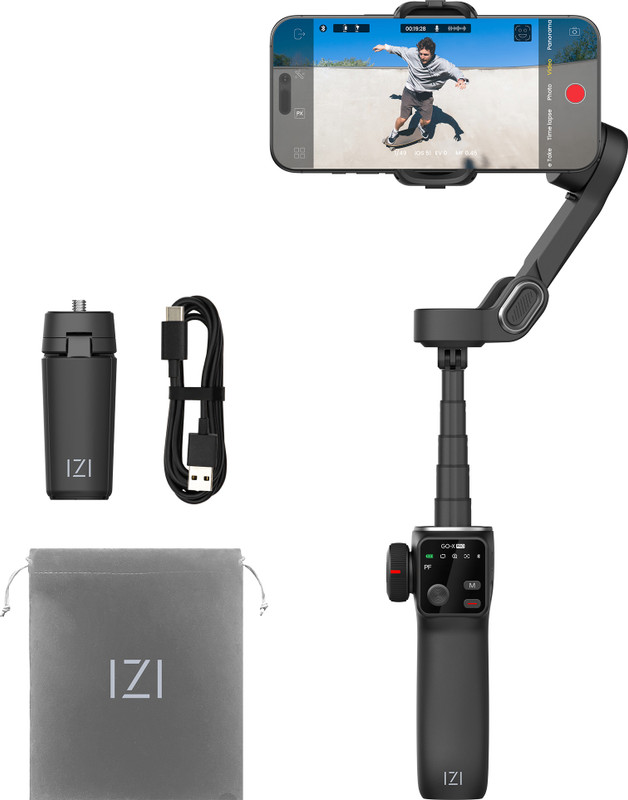 IZI GO-X PRO Foldable Gimbal for Smartphones with Extension Rod, OLED Display Single Gimbal for Mobile(310)