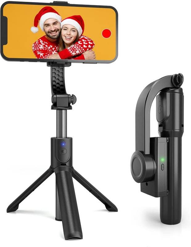 Hold up Gimbal Stabilizer for Smartphone,1-Axis Selfie Stick Gimbal Stabilizer with Fill Light 360°Rotation with Wireless Remote for video recording Bluetooth Selfie Stick(Black, Remote Included)