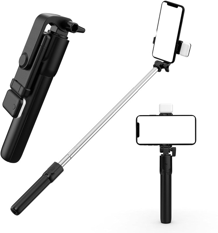 CHG R1s Bluetooth Selfie Sticks with Remote and Selfie Light Monopod(Black, Supports Up to 500 g)