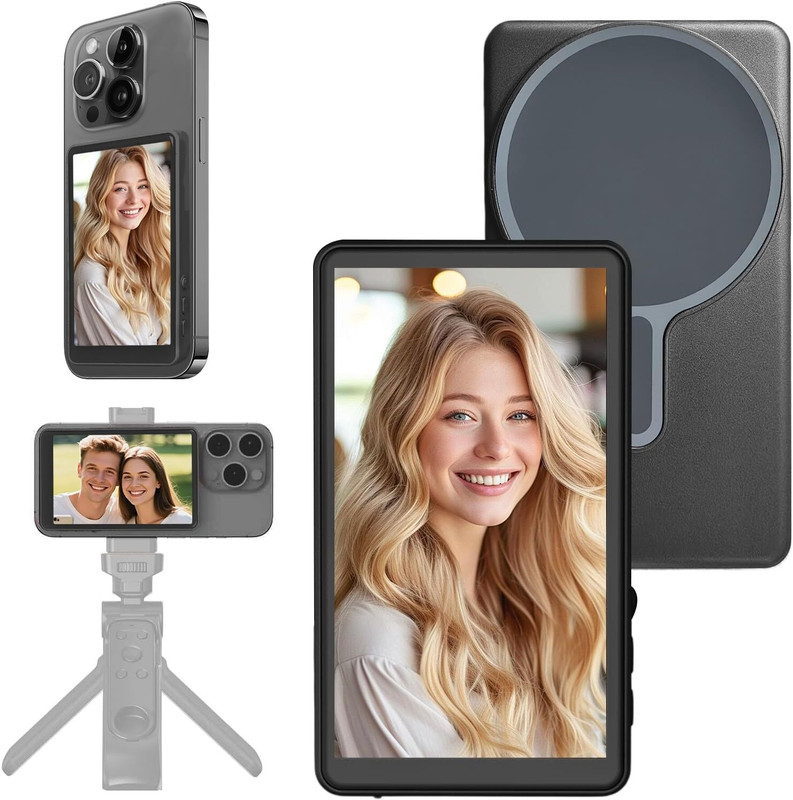 Deoxys Magnetic Phone Vlog Selfie Monitor Screen, Rear Back Camera Monitor for iPhone Single Gimbal for Mobile(300g)