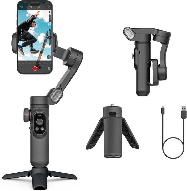 Clefairy Mobile Phone Gimbal Stabilizer, 3-axis Folding Gimbal, Native Follow-up Shooting 3 Axis Gimbal for Mobile(310)