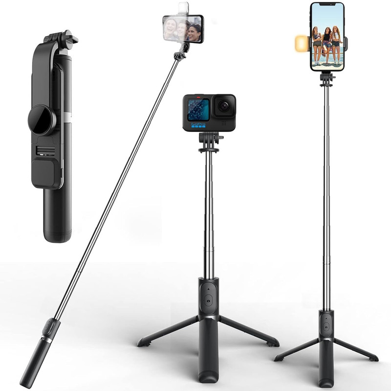 CHG 3-in-1 Multifunctional Stick Portable Tripod Stand forVideo/Travelling Bluetooth Selfie Stick(Black, Remote Included)