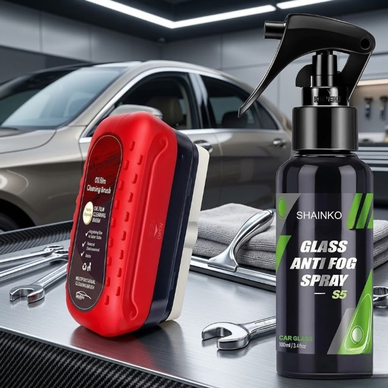 TOWINO 1 pcs Car Glass Oil Cleaner, 1 pcs Anti Fog Spray Combo