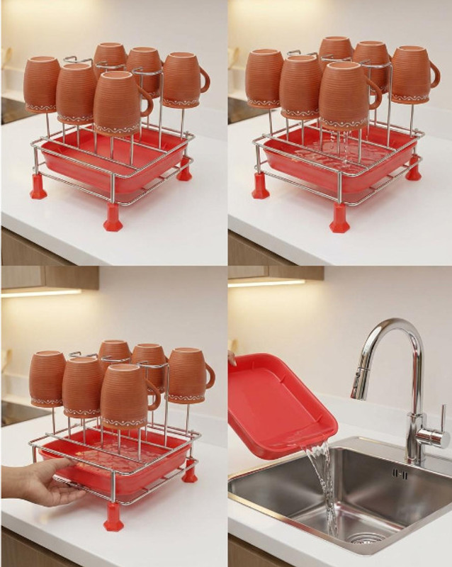 VIGSHRISE Stainless Steel 9 Glass Holder Rack Kitchen Counter Organizer 20×20×19 Cm Stainless Steel Glass Holder