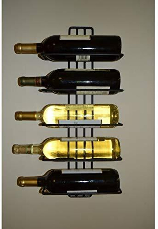 Indian Decor 2980 Wall Mounted 5 Bottle Wine Rack - Wine Bottle Storage Shelf Iron Glass Holder
