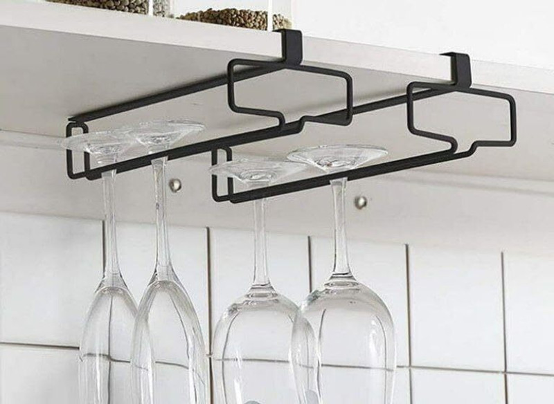 Bhoomidecoration Wine Glass Holder Stemware Rack Hanger Under Cabinet Cast Iron Glass Holder