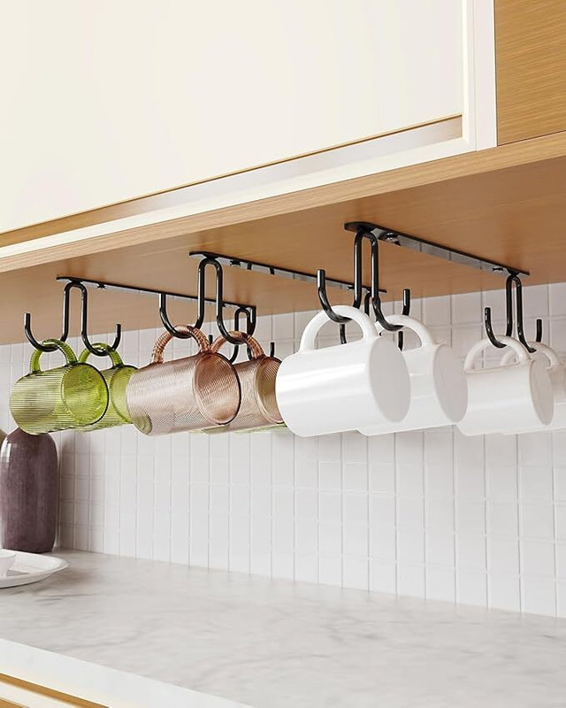Galaxy Fashion Point Acrylic Design Art Mug Hooks Under Cabinet 3 Pack & Rack with 12 Hooks Iron Glass Holder