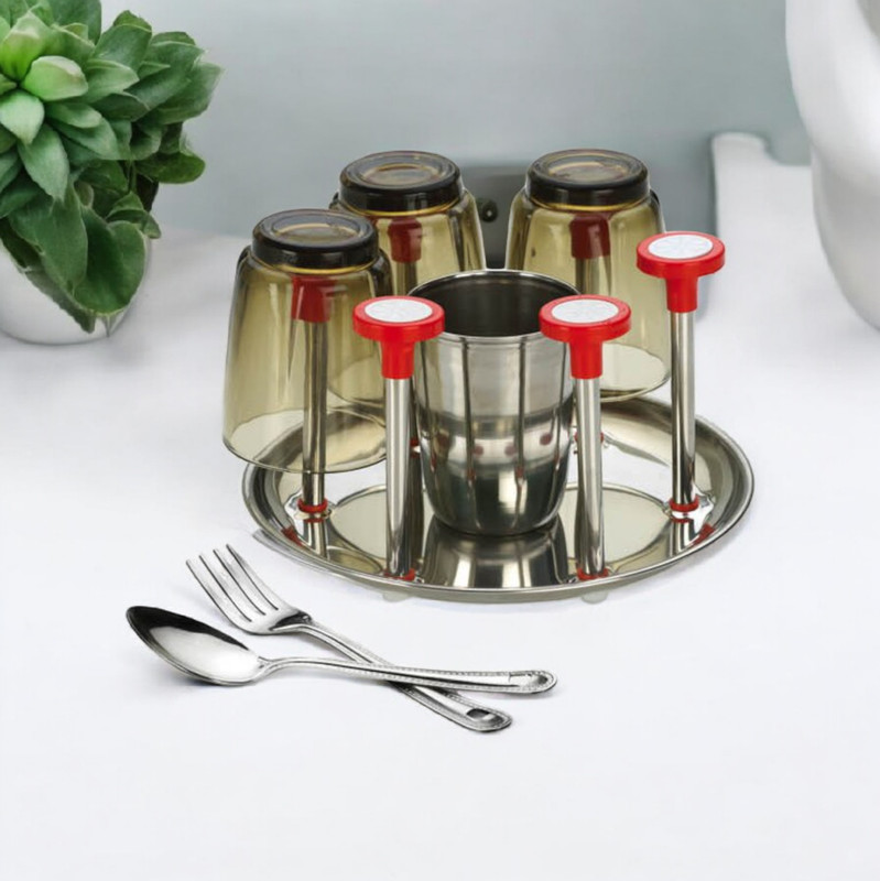 NHB BOUTIQUE Popular Stainless Steel Glass & Spoon Stand Glass Rack/Glass Holder Stainless Steel Glass Holder