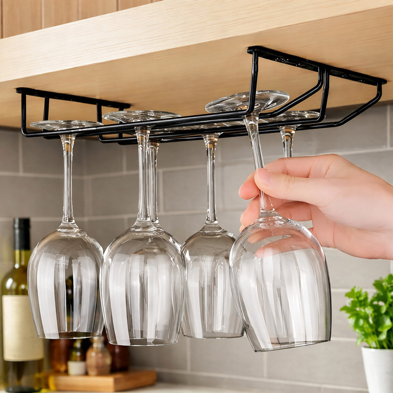 DXDT (Double Line)Wine Glass Holder Wine Glass Hanging Organizer for Pubs/Kitchen/Bar Carbon Steel Wine Rack