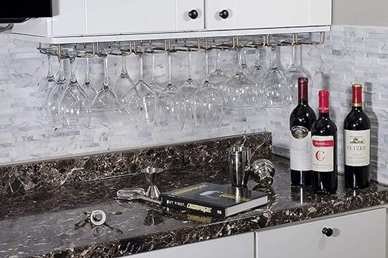 Indian Decor 28673 Wine Glass Holder Mugs Hanger under Cabinet Stemware Rack Iron Glass Holder