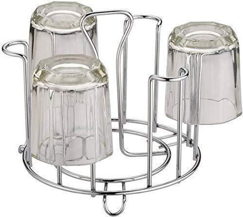 iSTAR Stainless Steel Round Glass Holder Stand for 6 Glasses | Dining Table/Fridge Top Stainless Steel Glass Holder