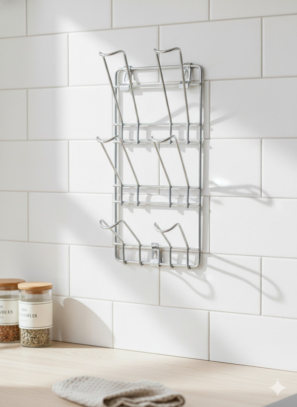 Rajwadi Stainless Steel Wall-Mounted Glass/Cup Stand For 6 Glass Slot Stainless Steel Glass Holder