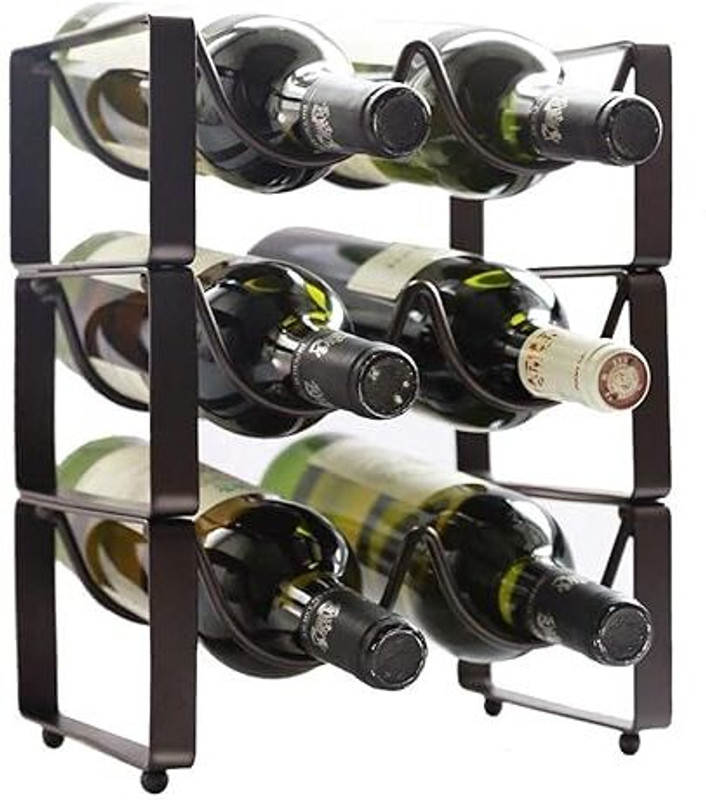 Indian Decor 402240 Black 3 Tier Stackable Wine Rack, Countertop Cabinet Wine Holder Iron Glass Holder