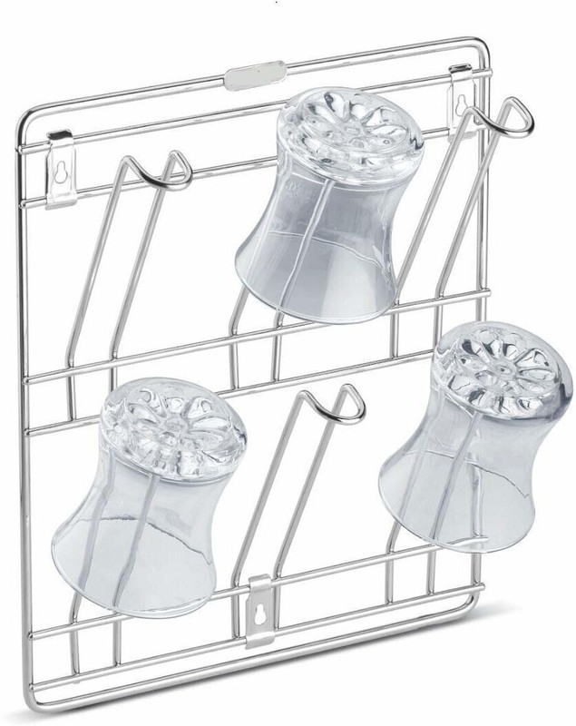 WAYMORE Stainless Steel Wall Mounting Glass Stand/Water Glass Holder for Kitchen / 6 Glass Storage Wall Hanging Glass Stand, Chrome Plated (10 X 10 X 6 inch) Stainless Steel Glass Holder
