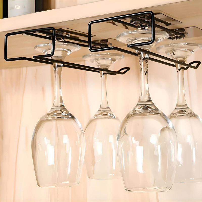 THE ORGANISER 2 PC Self-Adhesive Wine Glass Rack/Holder – Upside Down Glass Hanging Organizer Carbon Steel Glass Holder