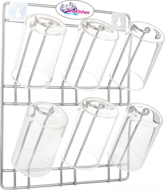 GRIDKITCHEN Stainless Steel Wall Mounted Glass &Tumbler Holder Stainless Steel Glass Holder