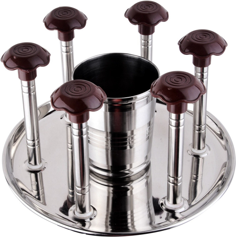 Umax Stainless Steel Glass and Spoon Holder Stand with Spoon Cutlery Organiser(Brown) Stainless Steel Glass Holder