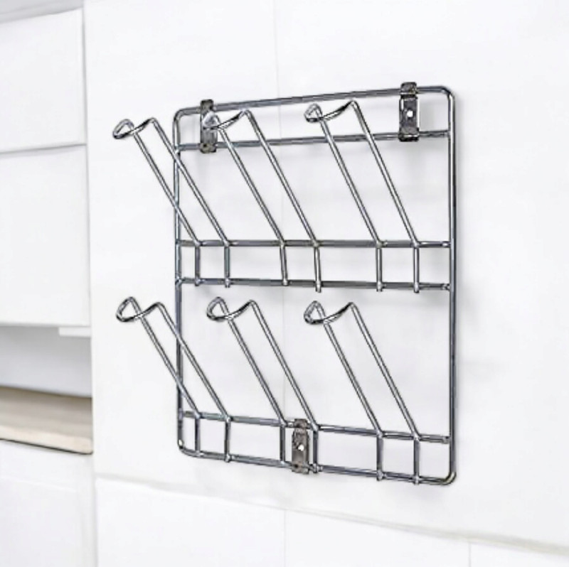 NHB BOUTIQUE Stainless Steel Wall Mounted Tea Cup and Water Glass Stand for Kitchen Stainless Steel Glass Holder