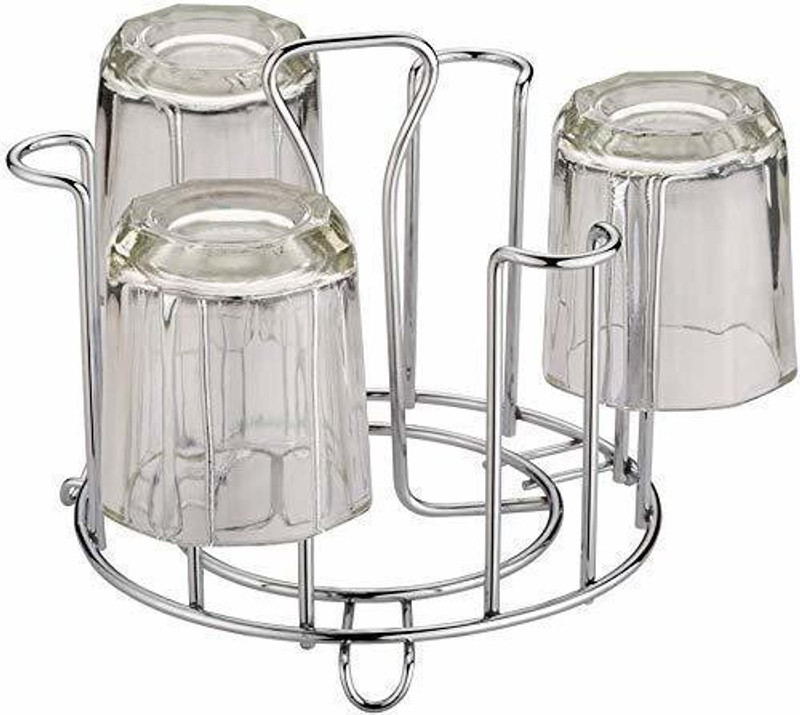 NURIOR Stainless Steel Glass Stand Royal Glass Holder for Kitchen Nickel Chrome Stainless Steel Glass Holder