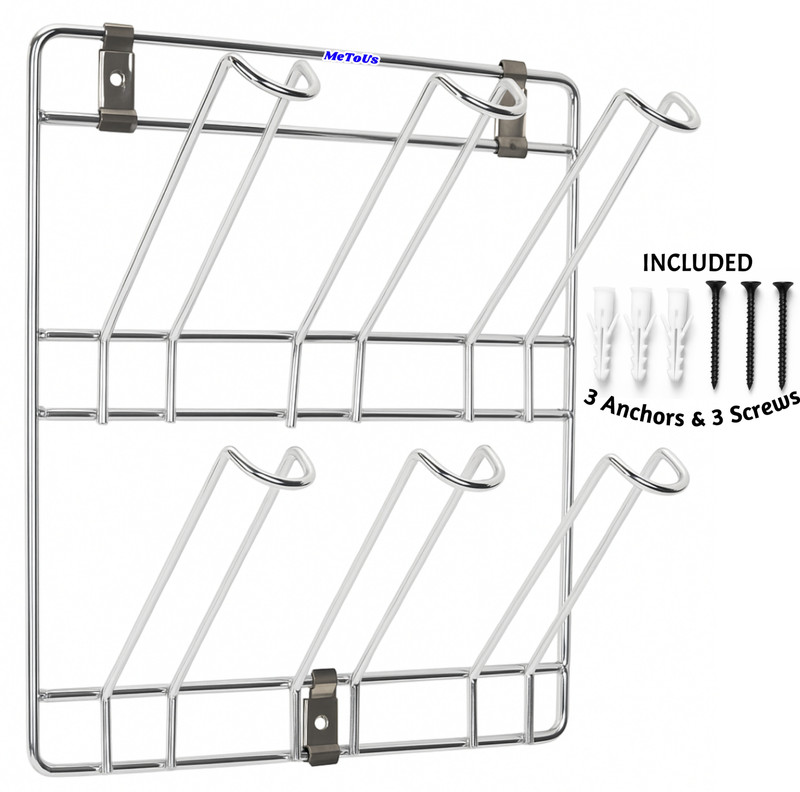 MeToUs Wall Mounted Glass Stand | Elegant Kitchen Glass Holder & Tumbler Organizer Stainless Steel Utility Rack