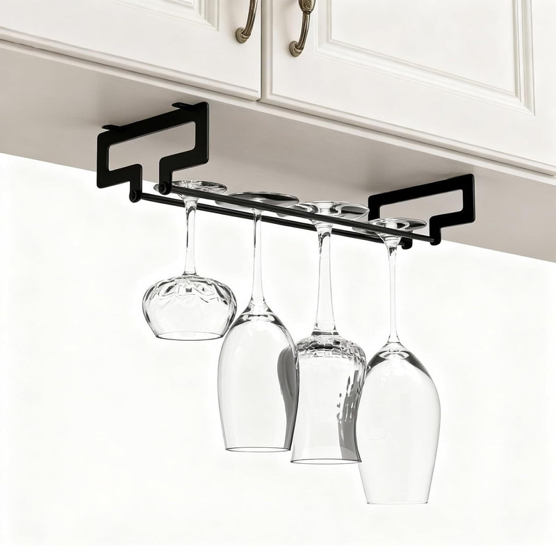 bhumidecoration Bhoomi Lifestyle Under Cabinet Wine Glass Rack Glass Hanging Shelf Glass Storage Iron Glass Holder