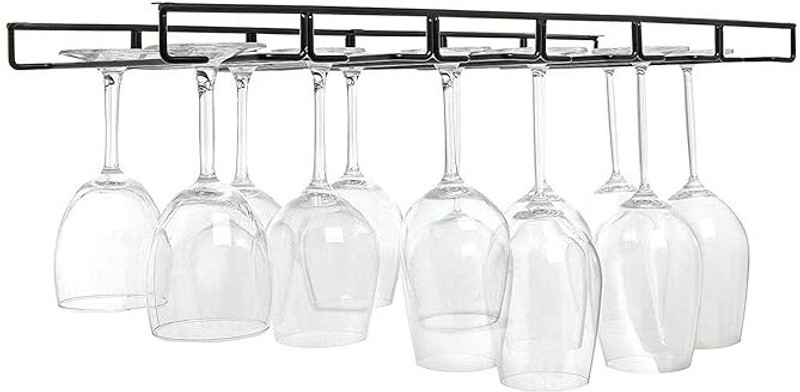 Indian Decor 410001 Modern Black Metal Wire Under Cabinet Stemware Wine Glasses Iron Glass Holder