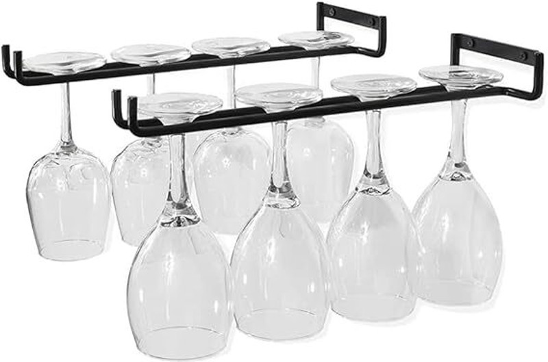 Bhoomidecoration 2 Pack Wine Glass Racks Wall Mounted Hanging Rack Shelf Wine Cup Cast Iron Glass Holder