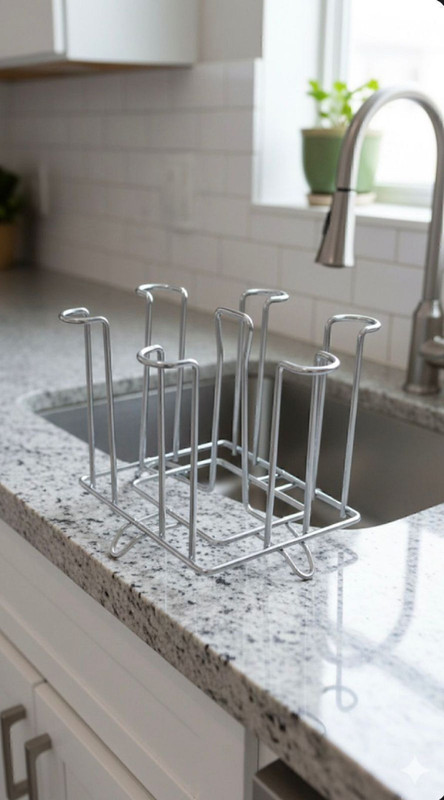 PATILHUBINTERNATIONALTRADE Easy Rectangular Glass Stand for Kitchen Steel Glass Holder Rack for 6 Glasses Stainless Steel Glass Holder