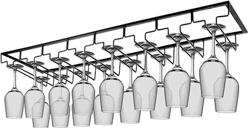 Bhoomidecoration 8 Row Metal Wine Bar Glass Storage Rack for Bar Counter, Kitchen Cast Iron Glass Holder