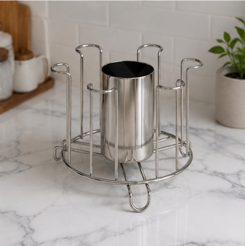 Harikishan Stainless Steel Kitchen Organizer Rack for Glasses Cups and Cutlery Stainless Steel Glass Holder