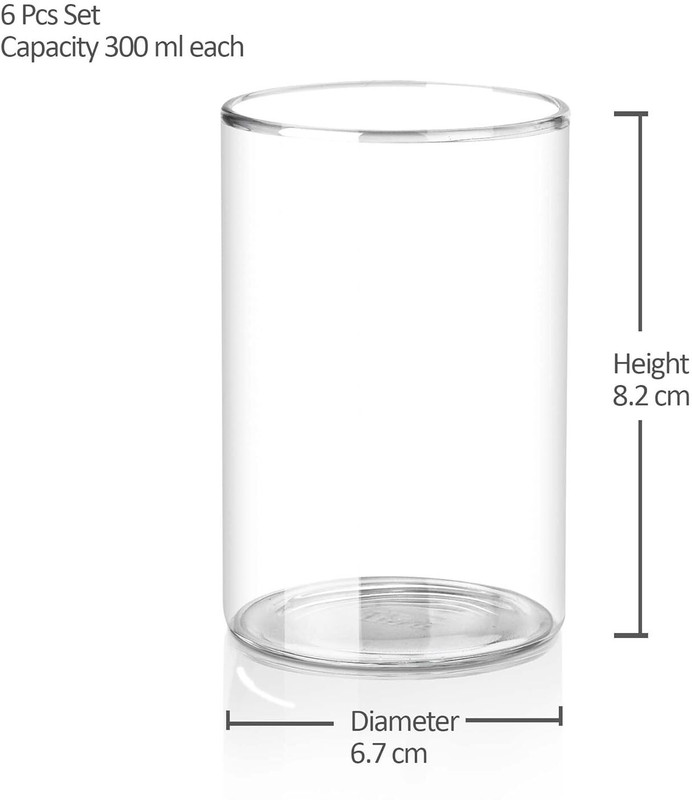 TREO (Pack of 6) Vector Borosilicate Glass Tumbler 300 ml Glass Set Water/Juice Glass(300 ml, Glass, White)