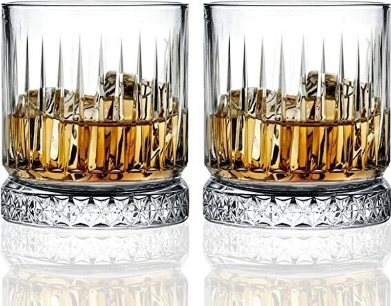 otak (Pack of 2) Fancy Whisky Glasses, Amazing Stylish Vertical Strip and Bottom Diamond Design Glass Set Whisky Glass(300 ml, Glass, Clear)
