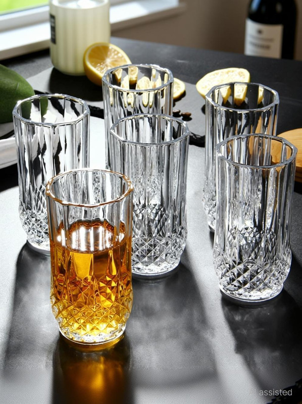 JIGSHTIAL (Pack of 4) Glass Water/Juice Glass - 4 Pieces, Clear, 250 ml Glass Set Wine Glass(250 ml, Glass, White)