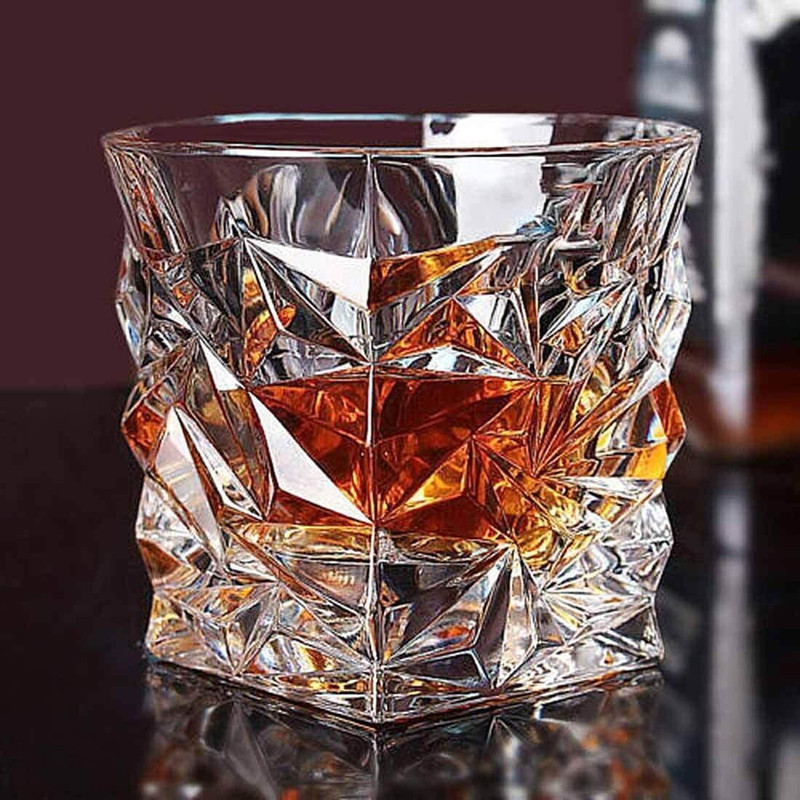 BINZO (Pack of 6) Diamond Whiskey Glasses, Heavy Crystal Cut Glass for Drinking Whisky, Scotch, Glass Set Whisky Glass(300 ml, Glass, Clear)