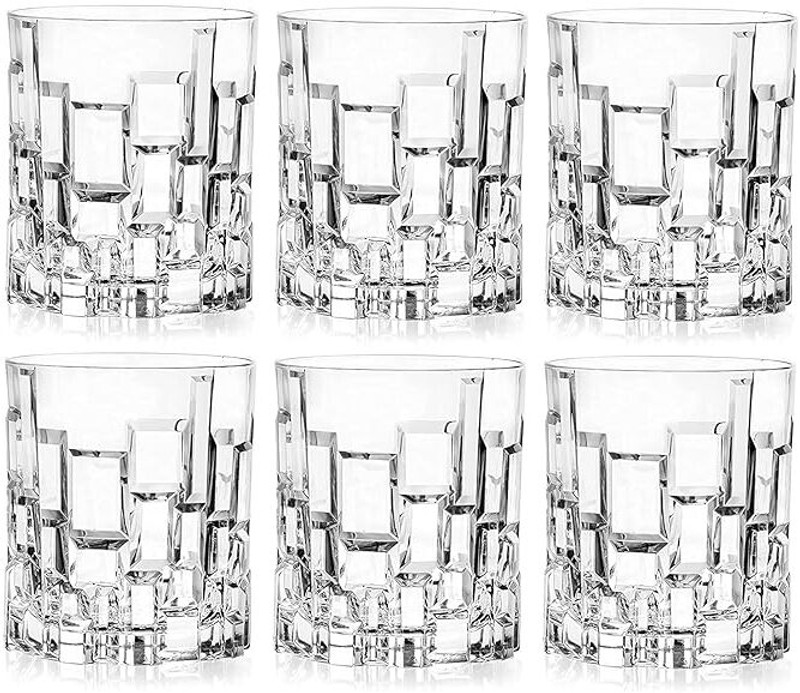 KEITSI (Pack of 4) Italiana ETNA Double Old Fashioned Luxury Crystal Glass Set Whisky Glass(380 ml, Glass, Clear)